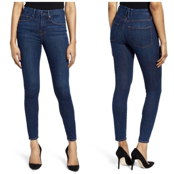Good American Good Waist Ankle Skinny Jeans size 8/29. Dark blue wash Stretchy - Picture 1 of 13